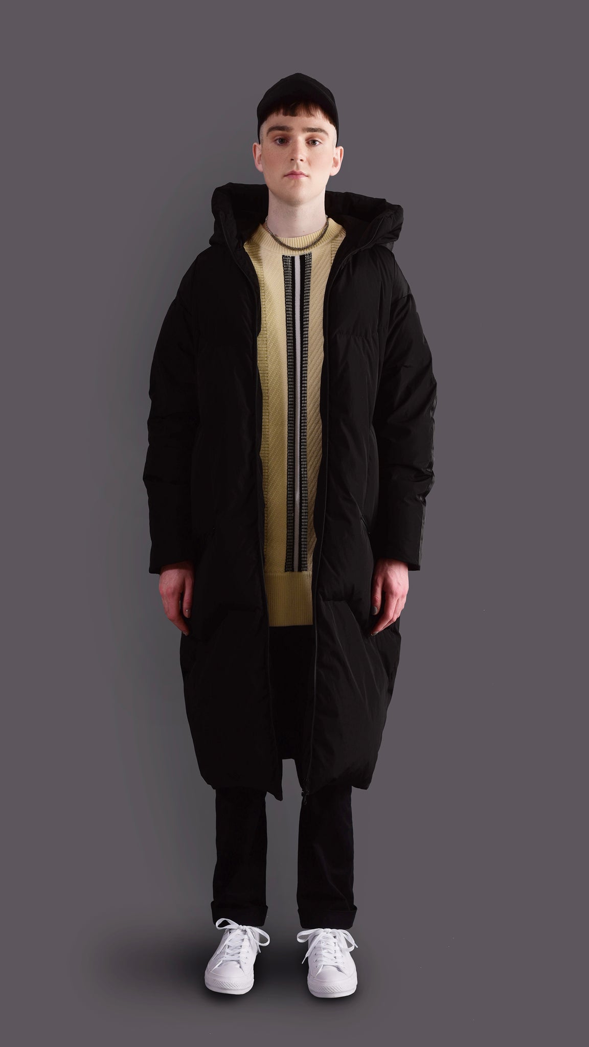 NEOFO LONDON CHARCOAL BLACK  LONG GOOSE DOWN OVERSIZED JACKET