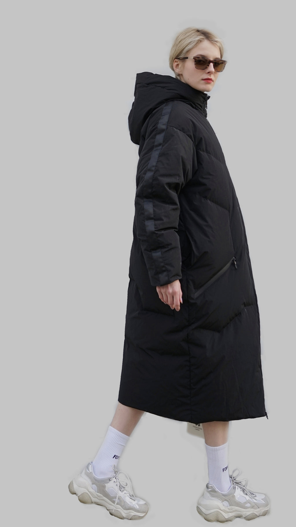 NEOFO LONDON CHARCOAL BLACK  LONG GOOSE DOWN OVERSIZED JACKET