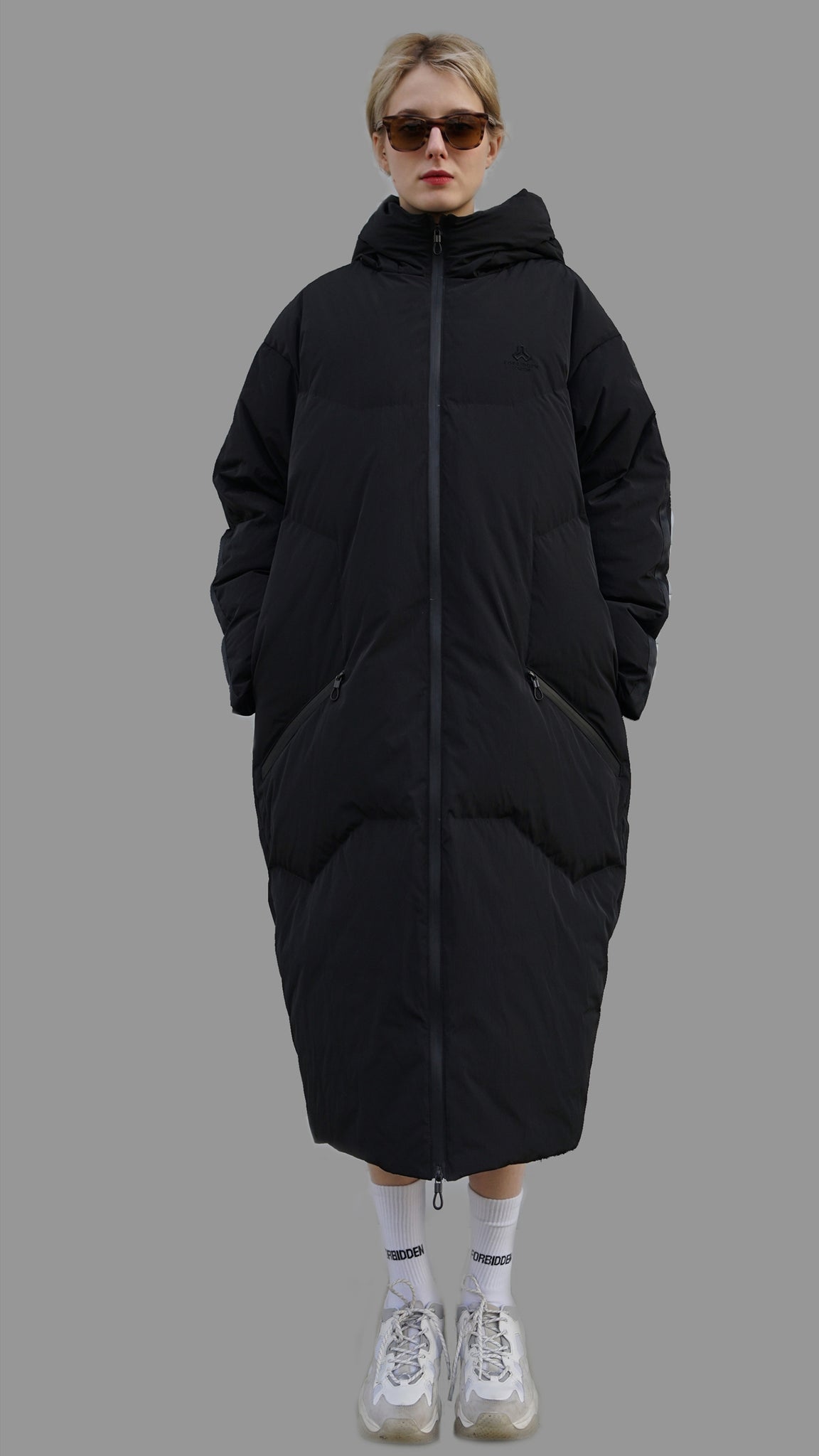 NEOFO LONDON CHARCOAL BLACK  LONG GOOSE DOWN OVERSIZED JACKET